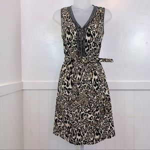 Spense Cotton Leopard Print Belted Midi Dress | 8